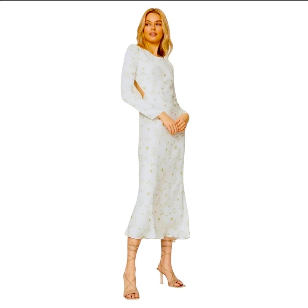 Third Form Size 6 Bias Daisy Maxi Dress White Green Floral Cut Out Long Sleeves
